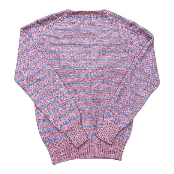 Northern Isles Size S New Zealand Wool Pink 80s Striped Vintage Henley Sweater - Picture 2 of 6